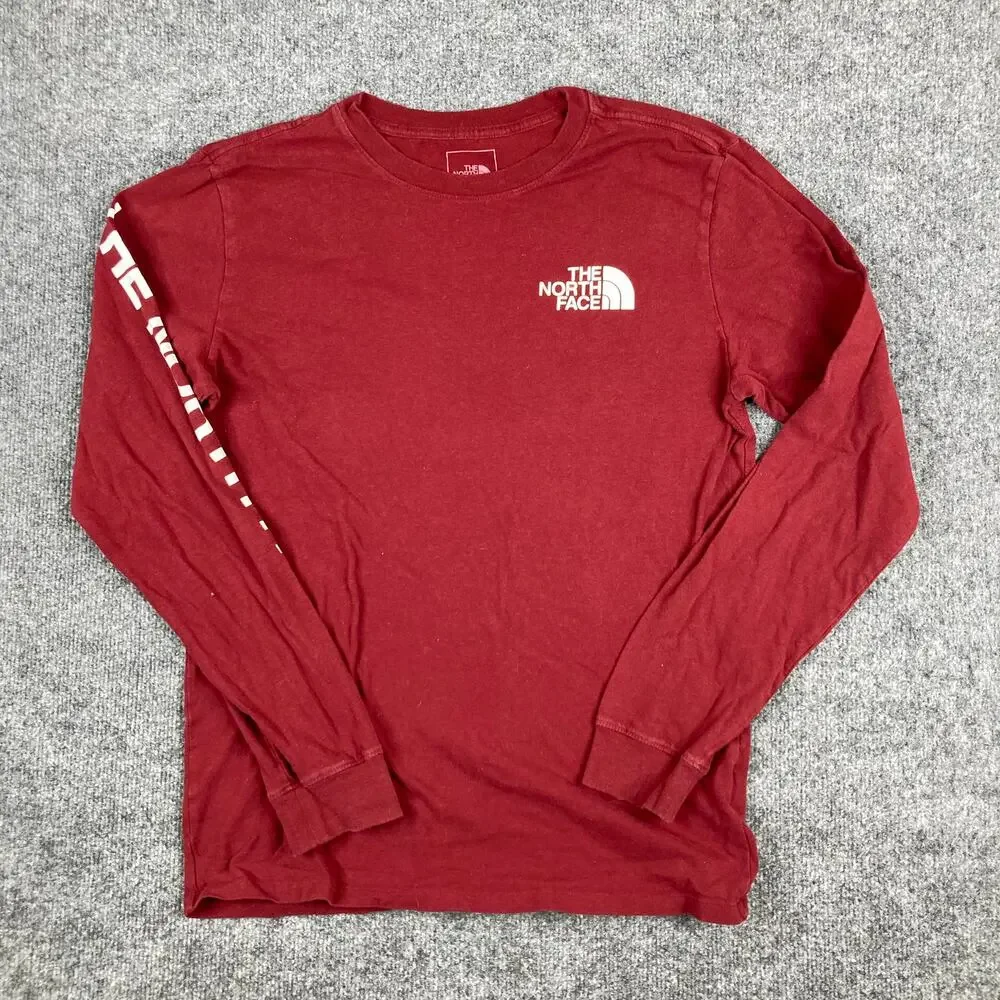 The North Face T Shirt Mens S Red Long Sleeve Logo Graphic Casual